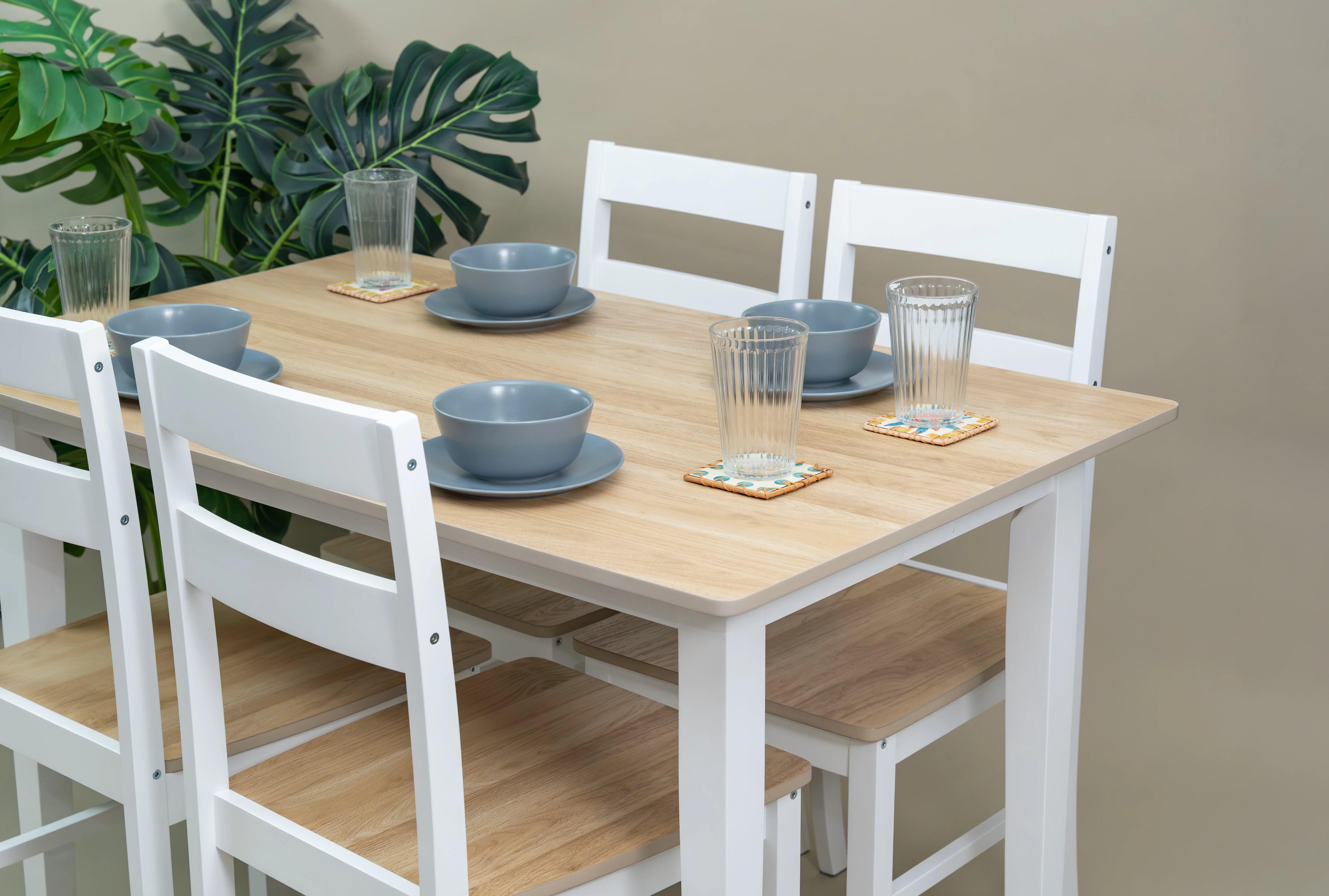 2026 New Mainstays 5-Piece Dining Set, 1 Table and 4 Chairs, White, MDF and Rubberwood, Indoor, 46" L x 29" W x 30" H Table - Image 7