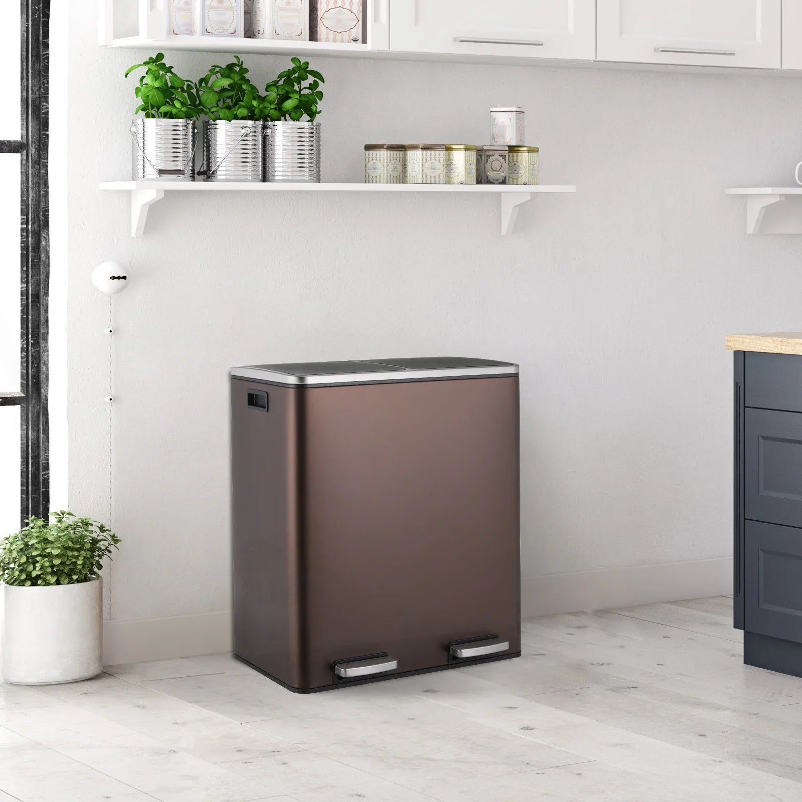 2026 New LAZY BUDDY Dual Garbage Can, Stainless Steel 16 Gallon Step Kitchen Trash Can with Soft-Close Lid, Double Compartment Garbage Recycling Bin - Image 43