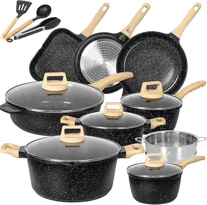 2026 New Romswi Nonstick Pots and Pans Set, 23 Piece Induction Cookware Sets Non-stick Ceramic Kitchen Sets with Utensil, Green - Image 5