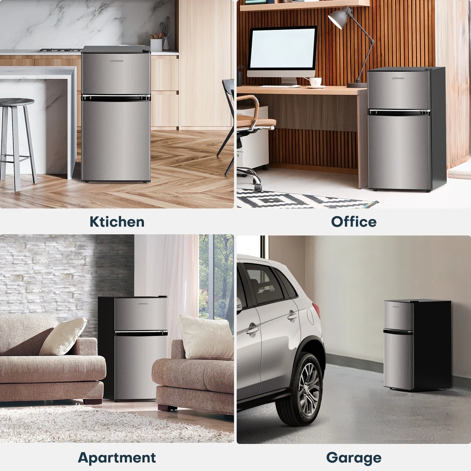 2026 New Upstreman 3.2 Cu.Ft Mini Fridge with Top Freezer, 2 Door Small Compact Refrigerator, Energy Saving, Adjustable Thermostat, Adjustable Legs, for Apartment Office Dorm Bedroom Garage RV, BD321 Black - Image 10