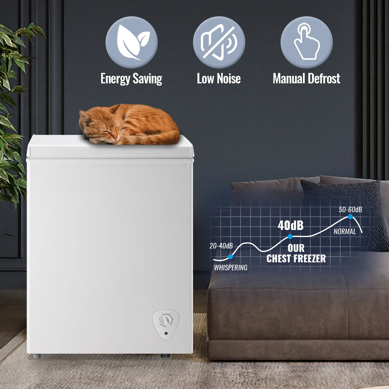 2026 New JIEJIA Compact Freezer 3.5 cu ft Environmental Chest Freezer, Mini Freezer with 7 Gear Adjustable Temperature, Removable Storage Basket, Energy Saving, White - Image 7
