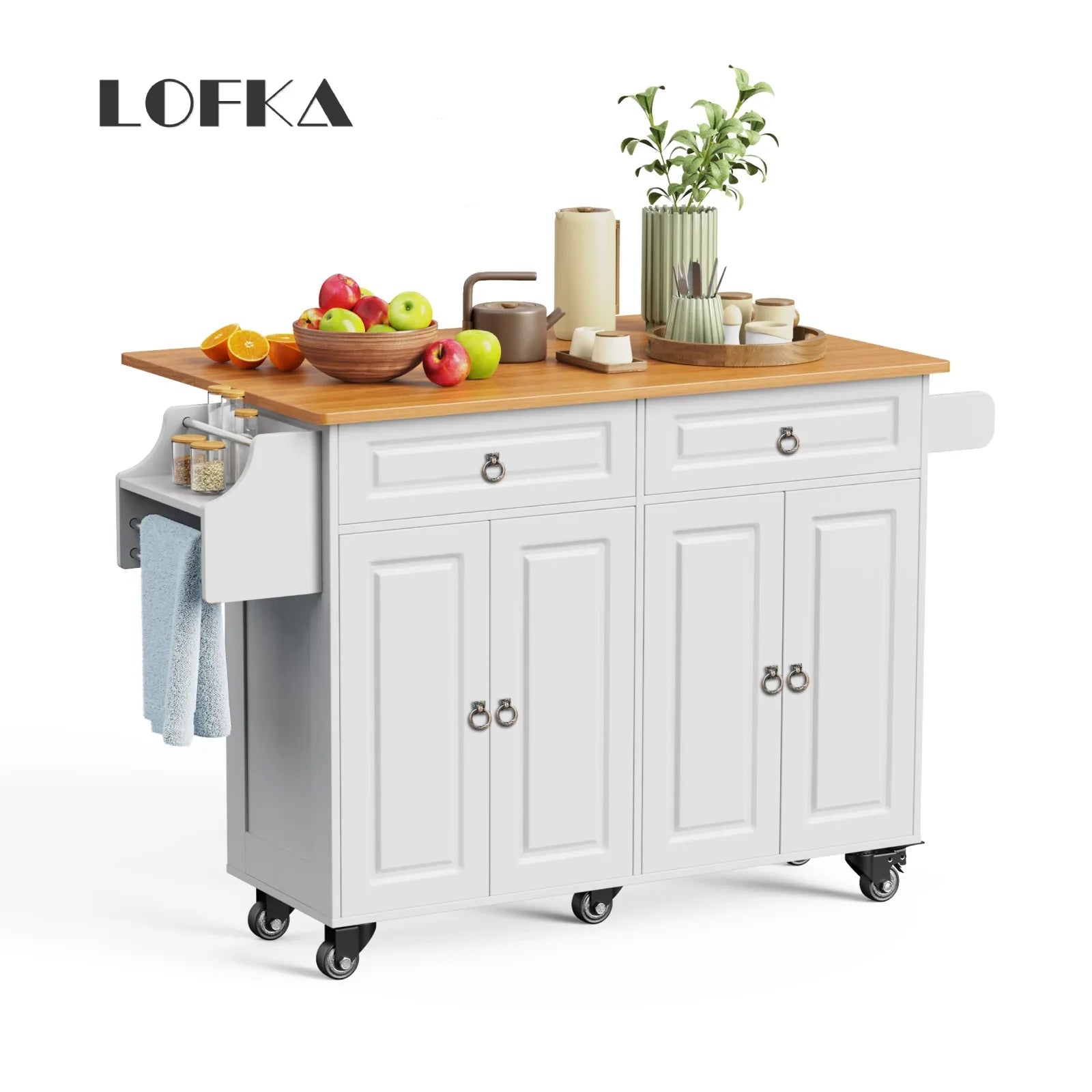 2026 New Lofka 52-Inch Kitchen Island with Storage on Wheels with Wood Drop Leaf, Ideal for Small Kitchens - Image 10