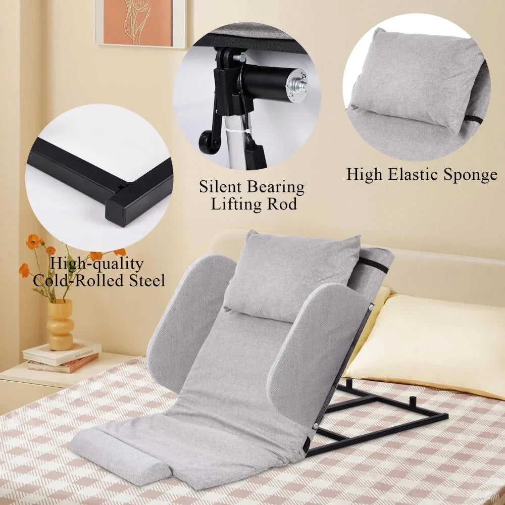 2026 New Electric Lifting Backrest for Bed, Folding Adjustable Multi-Function Neck Head and Lumbar Back Support for Elder, Electric Lifting Backrest Pillow with Electric Pump System (Gray with Armrest) - Image 7