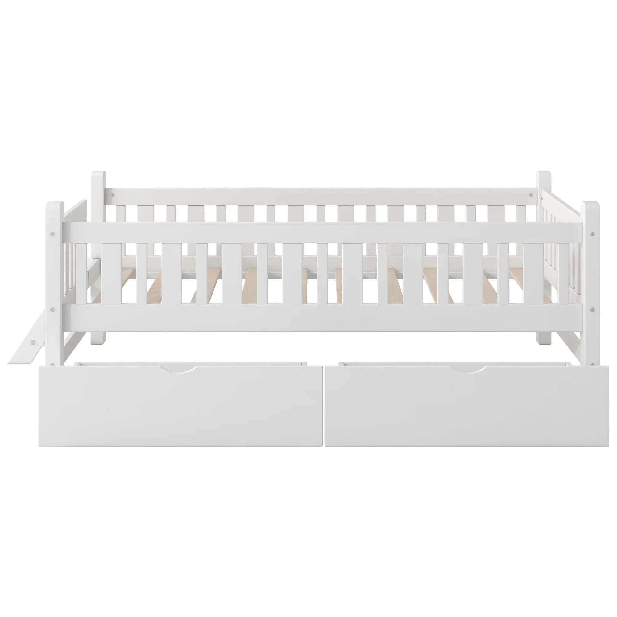 2026 New Euroco Wood Twin Size Platform Bed with 2 Drawers and Ladder for Kids and Toddlers, White - Image 7