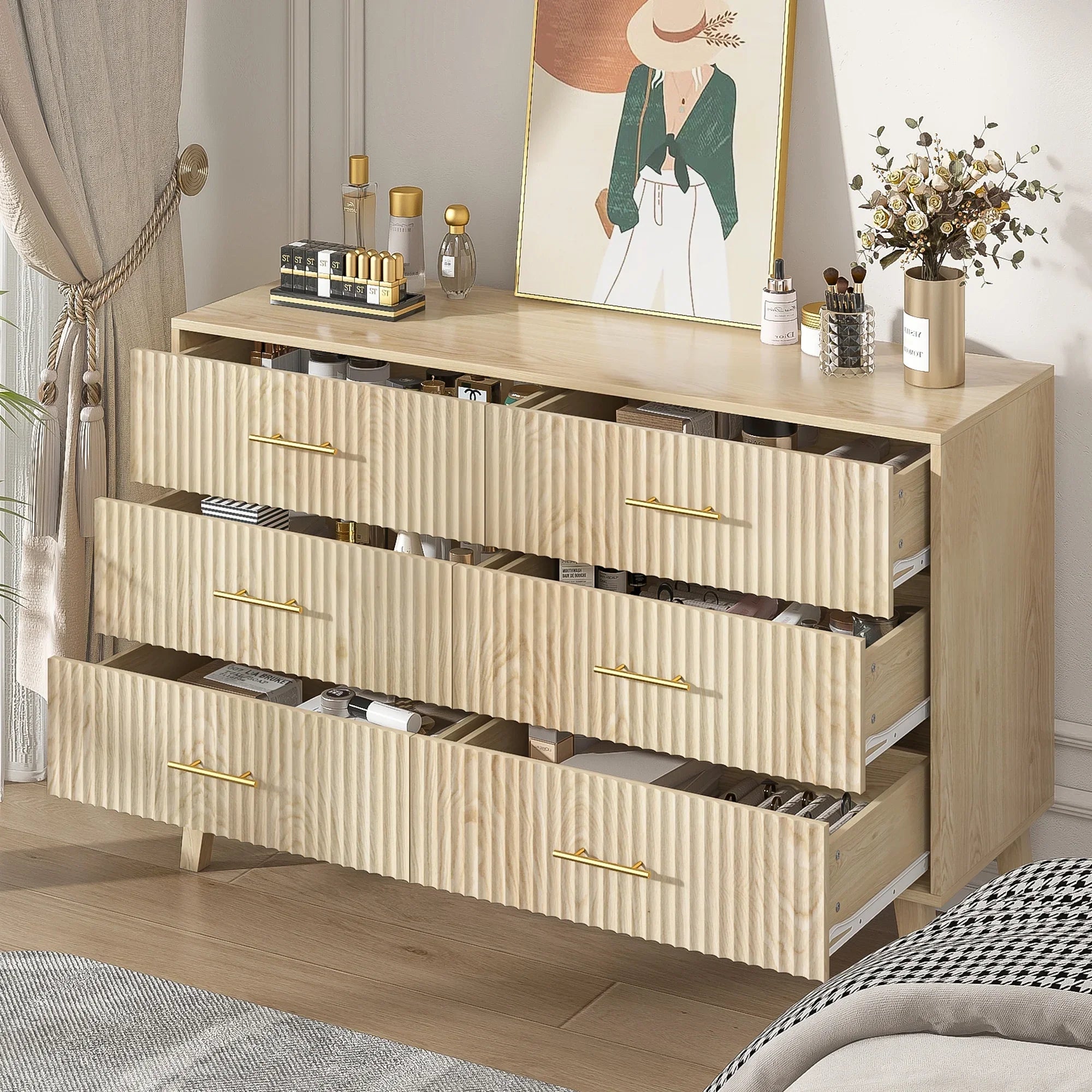 2026 New Fluted 6 Drawers Dresser, Wide Modern Chest of Drawers, 6 Drawer Double Dresser - Image 8