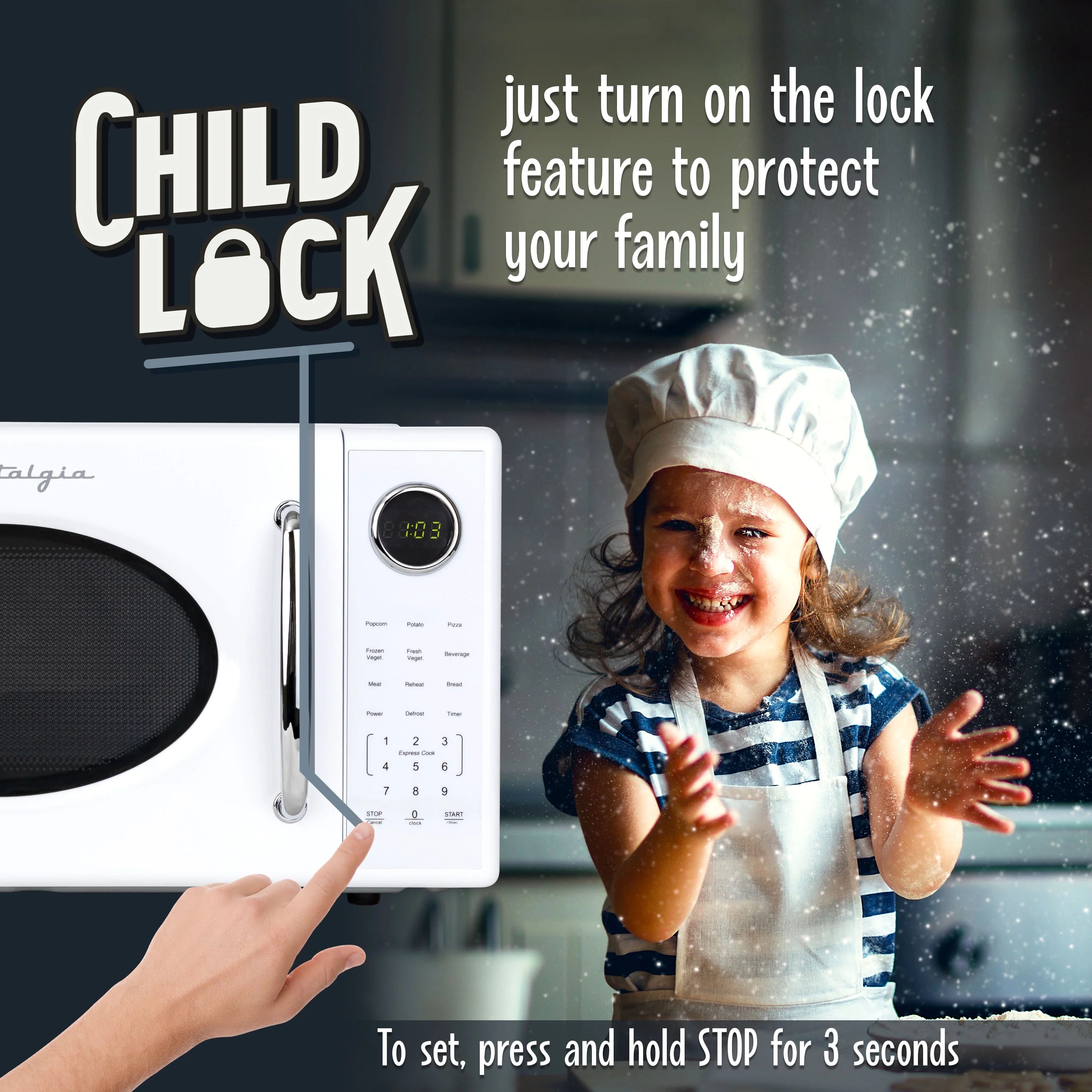 2026 New Nostalgia Retro Microwave Oven - 1.1 Cu Ft & 1000-Watt Countertop Size with Glass Turntable, Child Safety Lock, 8 Auto-Cook Programs & Digital Clock - Black - Image 23
