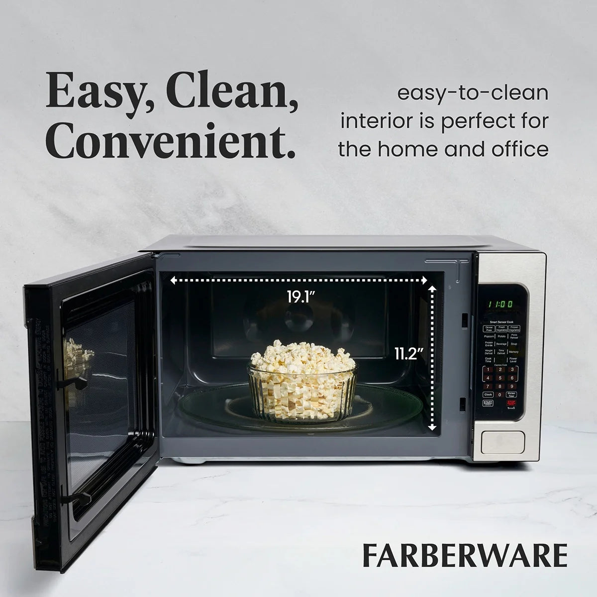 2026 New Farberware Countertop Microwave Ov 1100 Watts, 2.2 cu ft - Smart Sensor With LED Lighting and Child Lock - Perfect for Apartments and Dorms - Easy Clean Black Interior, Stainless Steel - Image 8