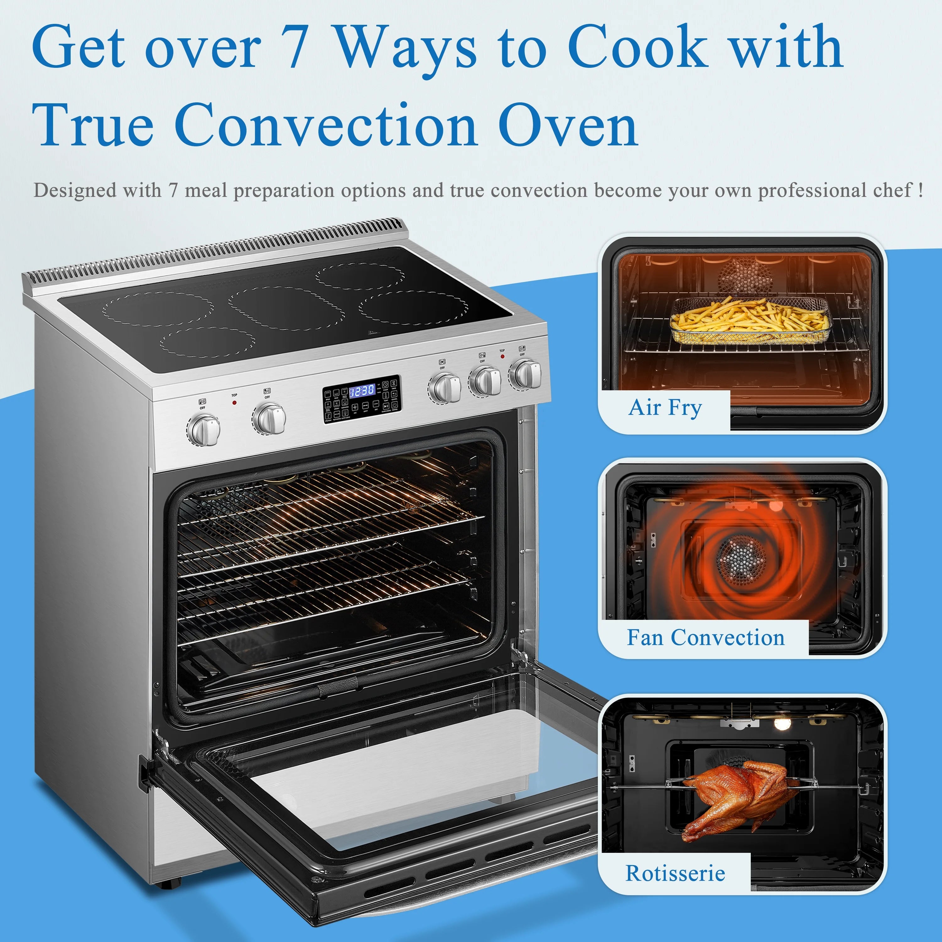 2026 New Lanbo 30 inch 5.9 CU.ft. Freestanding Electric Convection Range with Air Fry and Rotisserie, Electric cord or plug is not included - Image 3