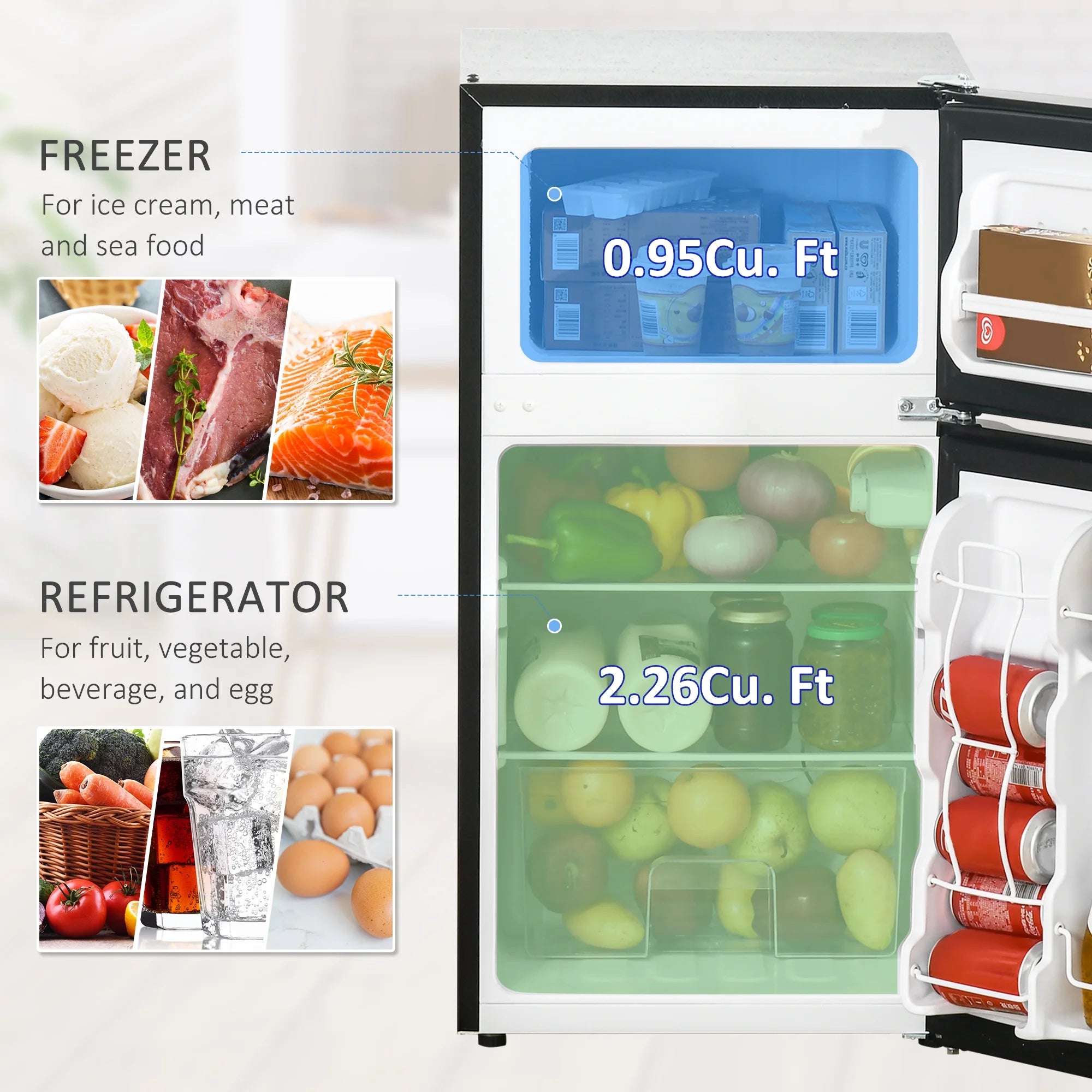 2026 New 3.2 Cu.Ft Mini Fridge with Freezer, Double Door Compact Refrigerator with Adjustable Thermostat, Shelf and Reversible Door for Bedroom, Dorm, Home Office, Energy Efficient, Black - Image 4