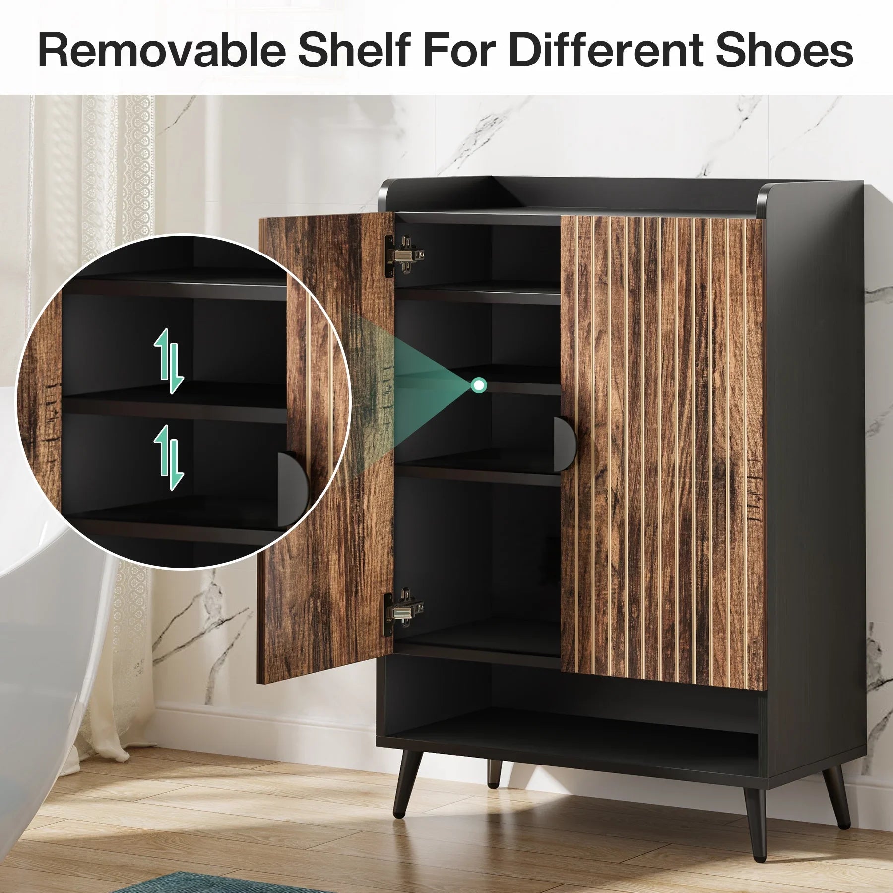 2026 New Tribesigns Shoe Cabinet with Doors, 7-Tier Shoe Storage Cabinet with Adjustable Shelves, Wood Grain Shoes Rack Shoe Organizer - Image 3