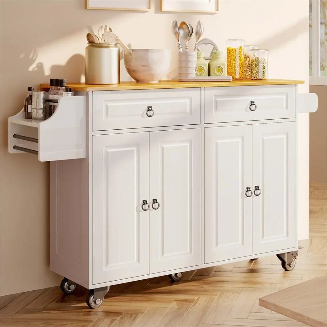 2026 New Lofka 52-Inch Kitchen Island with Storage on Wheels with Wood Drop Leaf, Ideal for Small Kitchens - Image 3