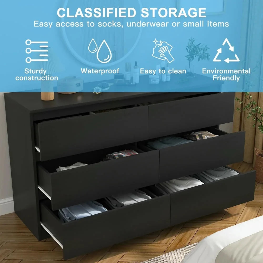 2026 New Kadyn Modern 6 Drawer Dresser Wood Cabinet,Dresser for Bedroom, Kitchen Storage Cabinet with Drawers, Chest of Drawers(Black) - Image 13