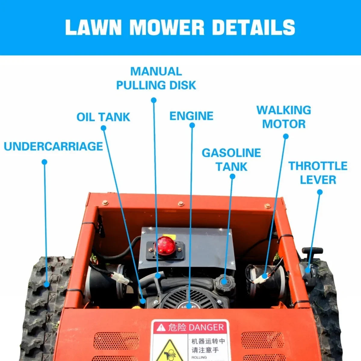 2026 New MachPro 300 lbs 9 HP Orange Remote Control Lawn, Mower Manganese Steel Blade, Adjustable Cutting Height, Speed, All Terrain Cordless Grass Cutter - Image 3