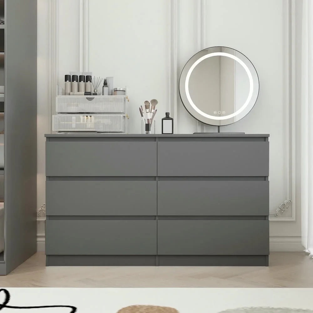 2026 New Kadyn Modern 6 Drawer Dresser Wood Cabinet,Dresser for Bedroom, Kitchen Storage Cabinet with Drawers, Chest of Drawers(Black) - Image 52