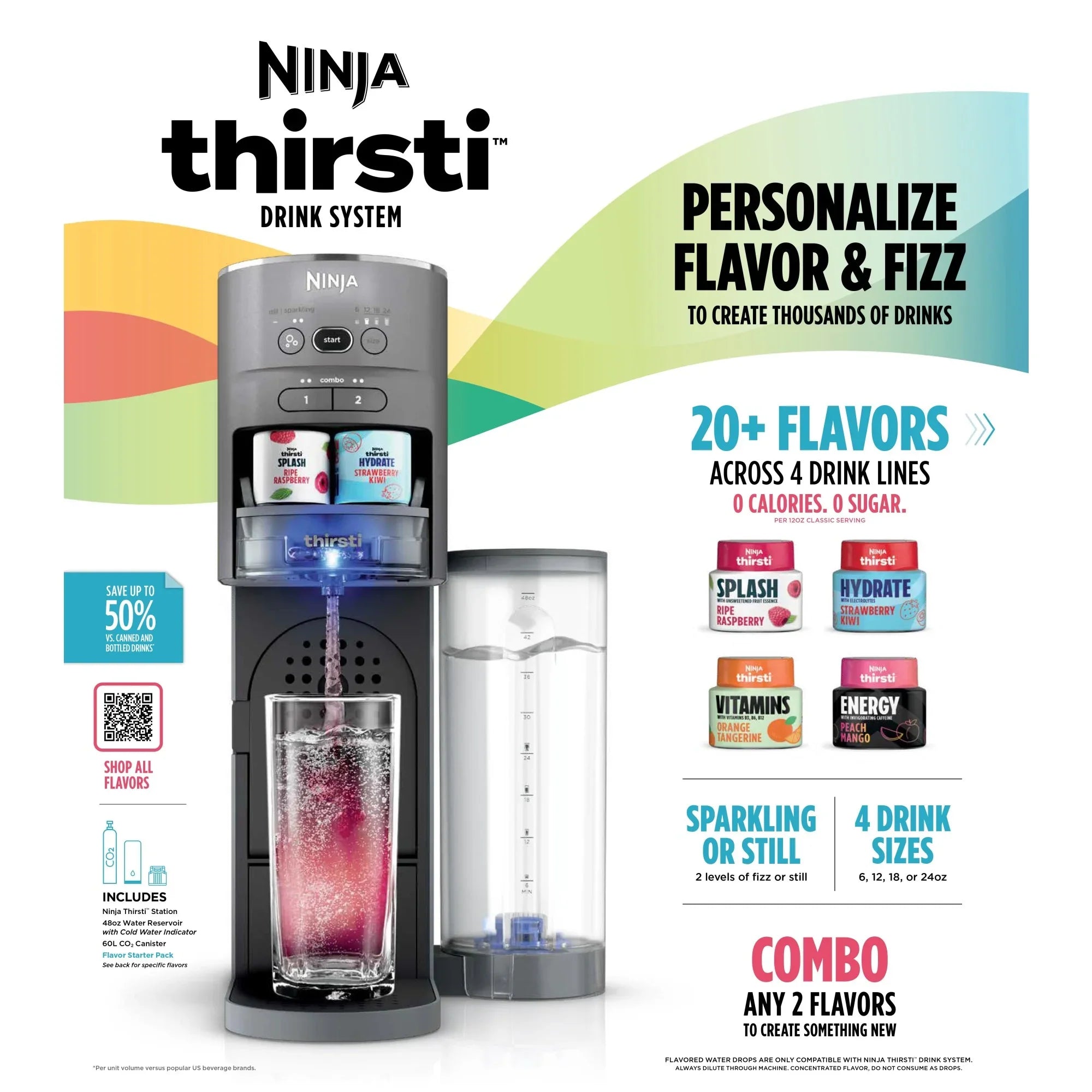 2026 New Ninja Thirsti Drink Maker, Still, Sparkling Custom Drink Kit, with CO2 Canister, Flavors, and 48 oz Reservoir - Image 12