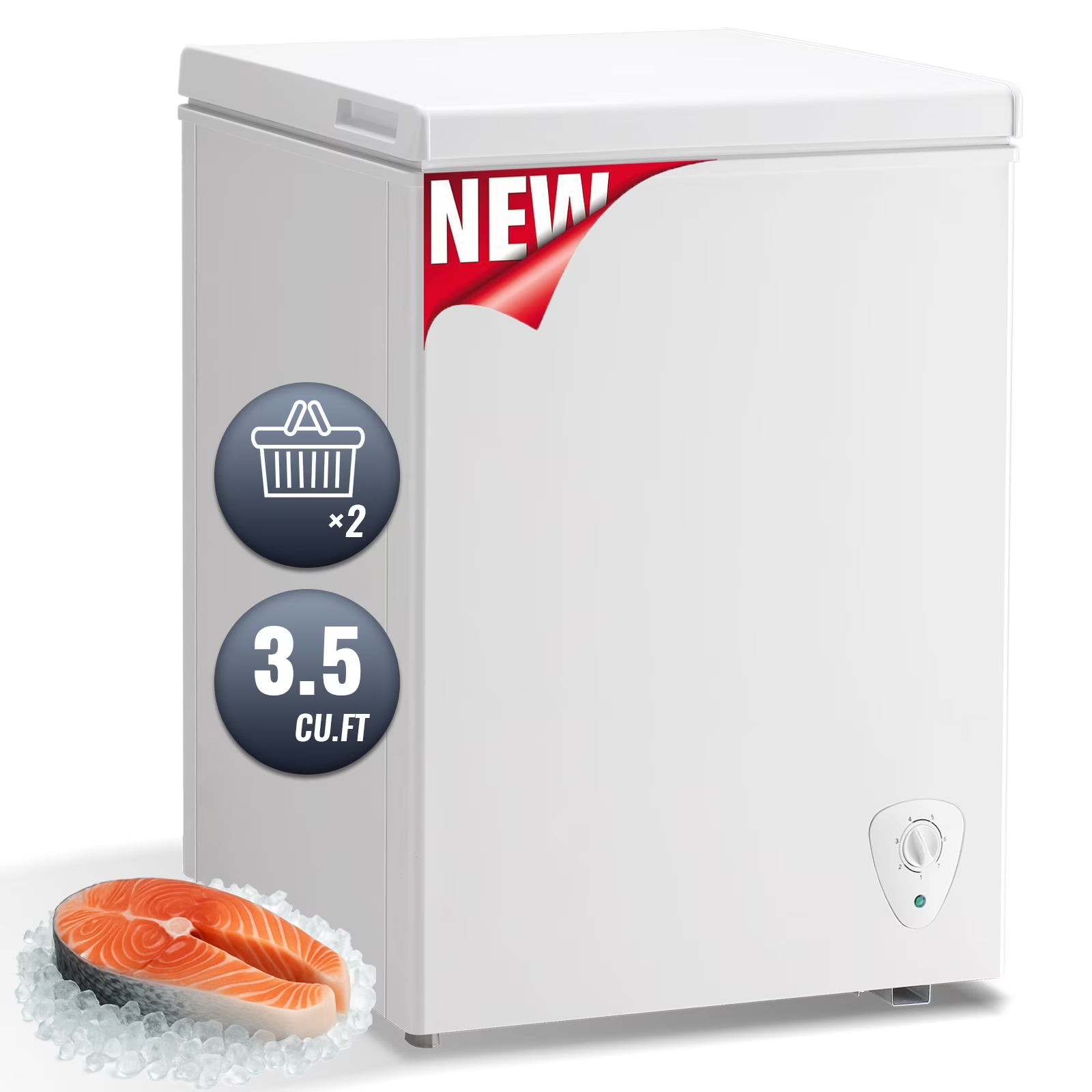 2026 New JIEJIA Compact Freezer 3.5 cu ft Environmental Chest Freezer, Mini Freezer with 7 Gear Adjustable Temperature, Removable Storage Basket, Energy Saving, White
